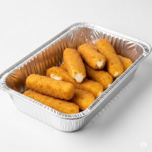 Domo con varios dedos de queso crudos y empanizados, listos para ser cocinados